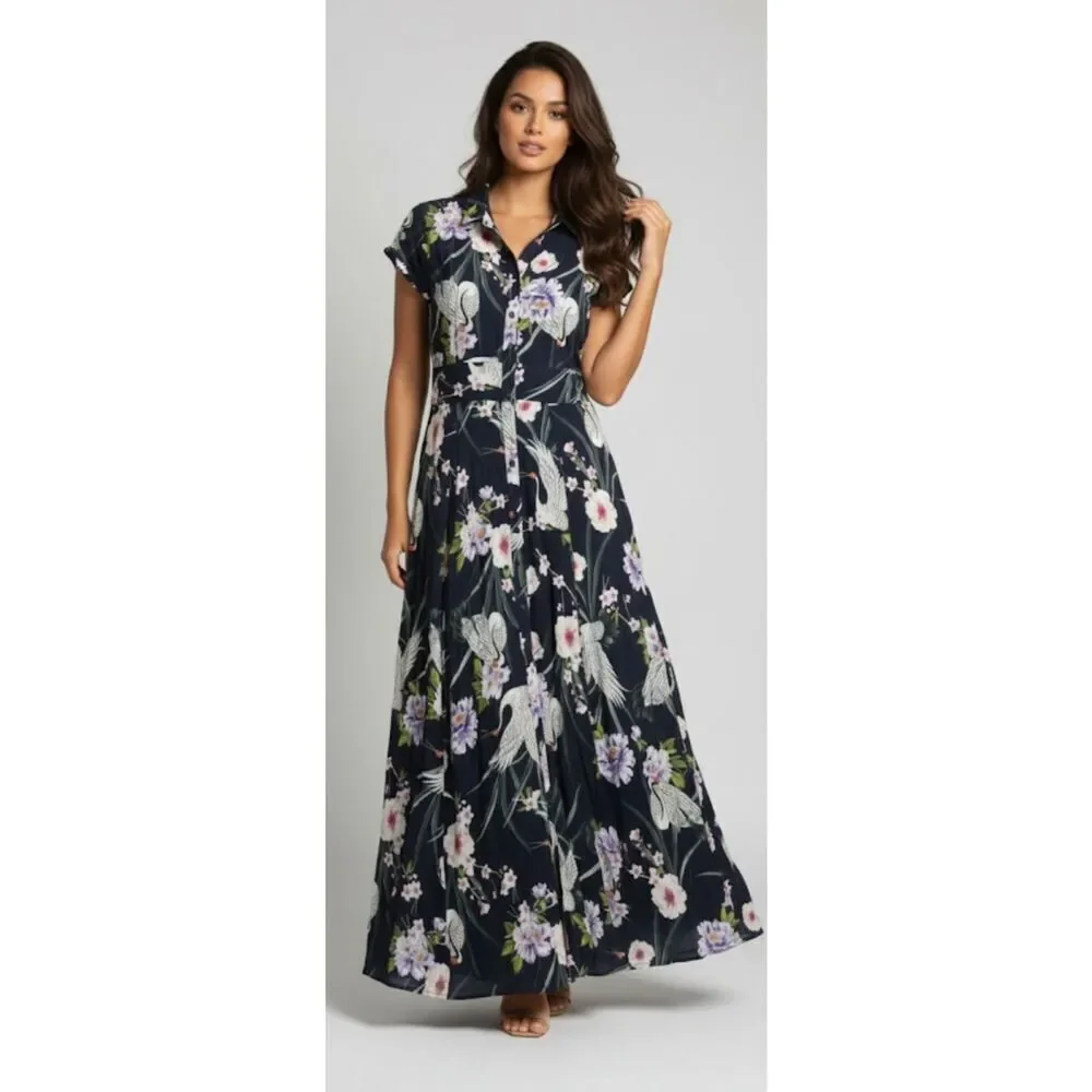 Zara collection womens medium long boho resort maxi dress blue floral beach